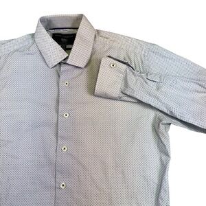 Report Collection Mens Modern Fit Button Down Shirt White Micro Dot 15.5 34-35